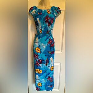 SHORELINE 2 Piece Dress XS Tropical Blue Floral Maxi NWOT